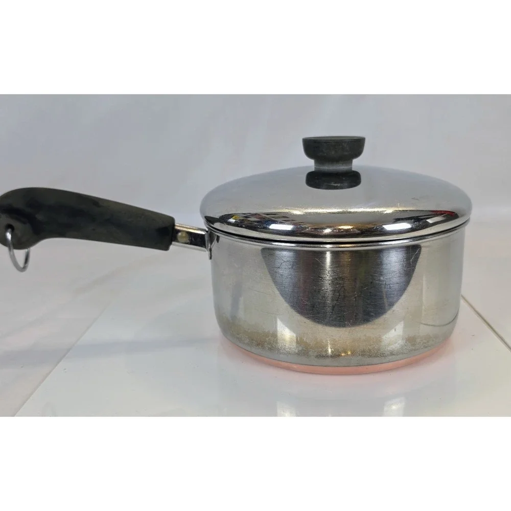 Vintage Revere Ware 2 qt -87 Sauce Pan, Copper Bottom, Stainless Steel, With Lid
